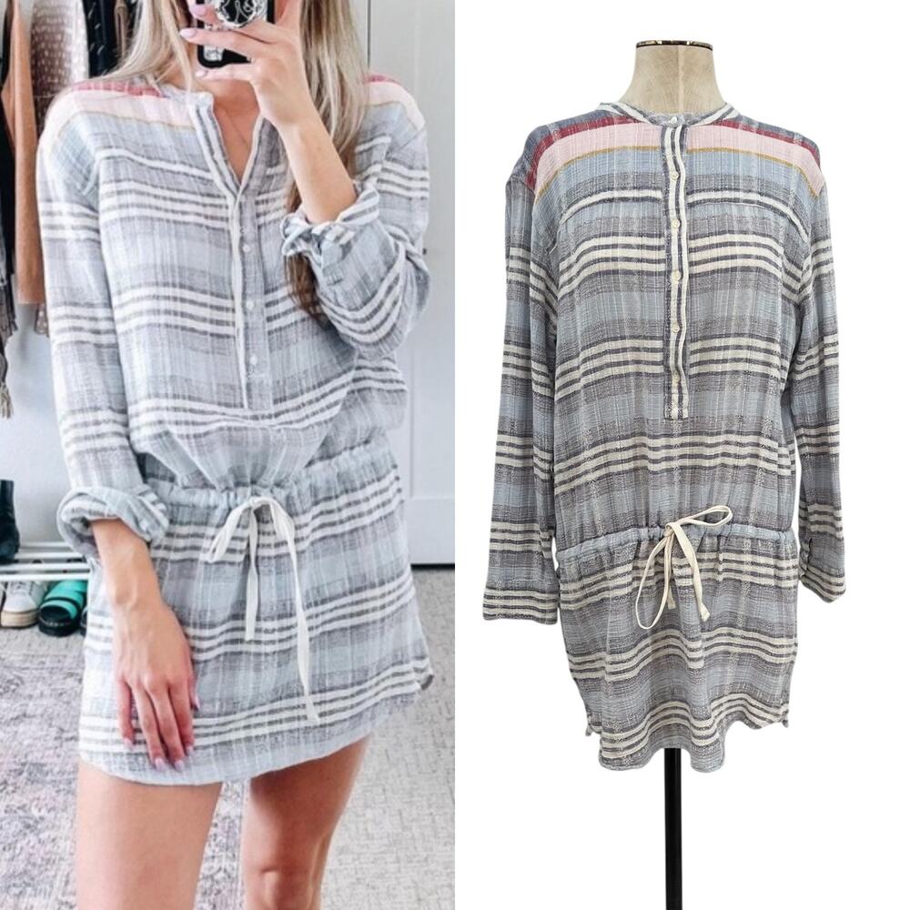 Xirena Sorento Striped Tunic Dress‎ Drawstring Cotton Blue Multicolor Size Small